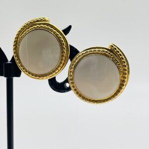 Vintage TRIFARI TM White Cabochon Pierced Earrings Signed Statement